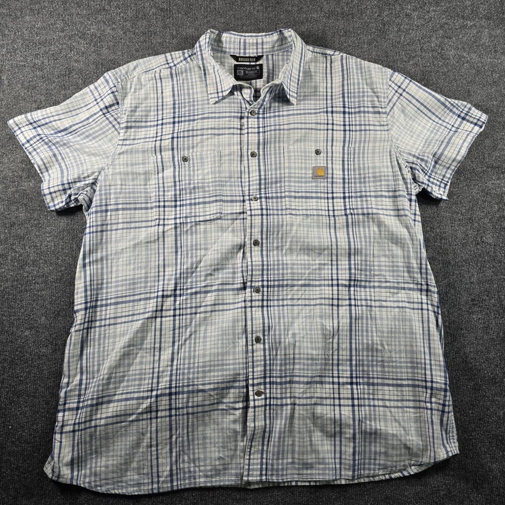 Carhartt Rugged Flex Men's 3XL Tall Relaxed Fit Plaid Short Sleeve Work Shirt